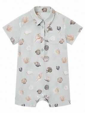 Milkbarn 100% Cotton Short Sleeve Bodysuit With Costal Shells 12-18m